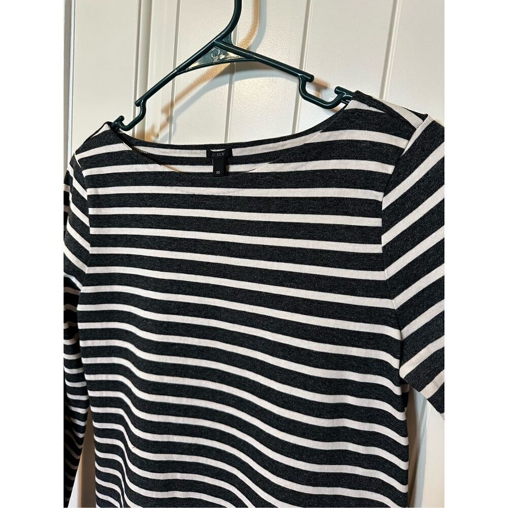 J. Crew Striped Gray Cream Boat Neck Long Sleeve Basic Women’s Top Size XS - Picture 5 of 8